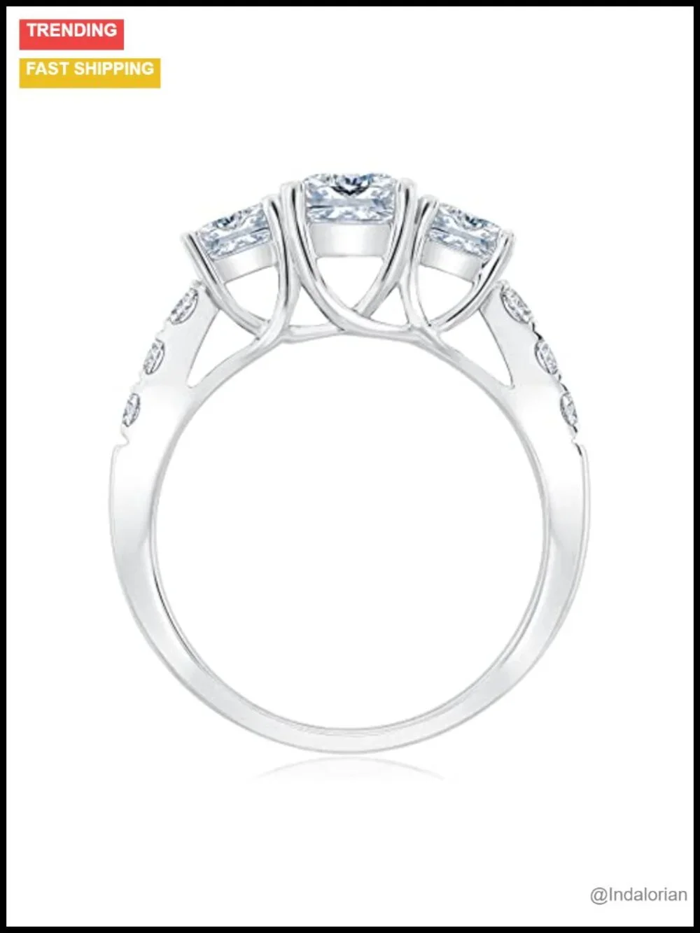 2 Ct Princess 3 Stone Moissanite Bridal Set Platinum Plated Silver